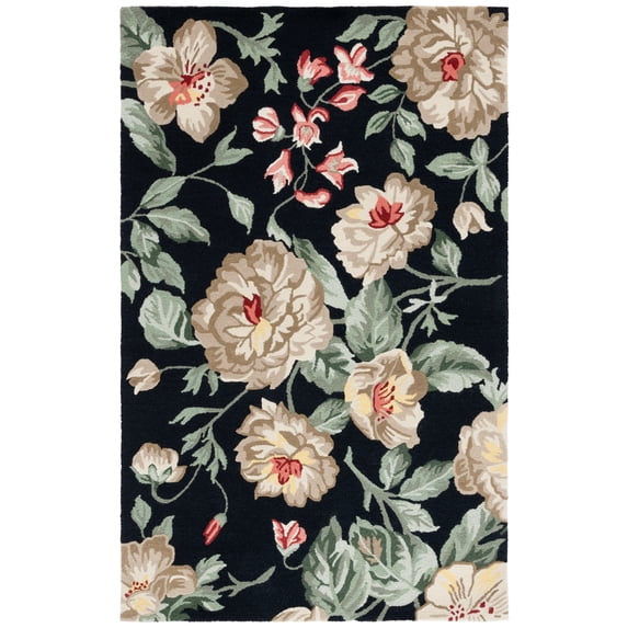 SAFAVIEH Jardin Leland Floral Area Rug, Black/Beige, 6' x 9'