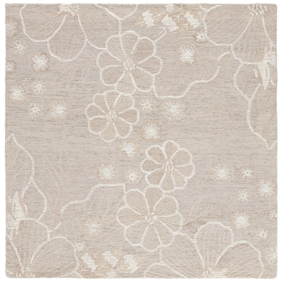 SAFAVIEH Jardin Lucetta Floral Area Rug, Grey/Ivory, 6' x 6' Square
