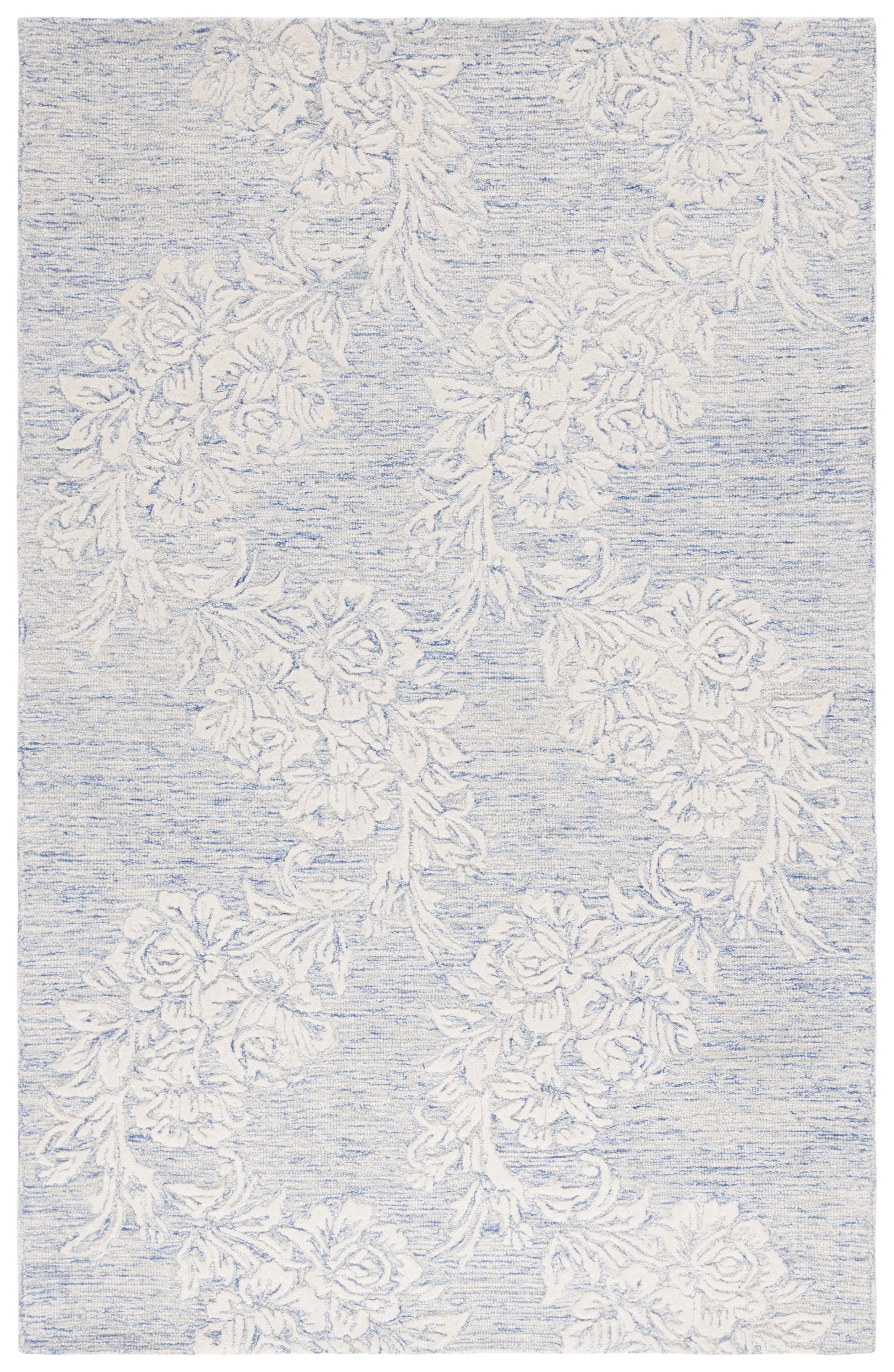 Hand-Tufted Blue and Ivory Floral Wool Area Rug