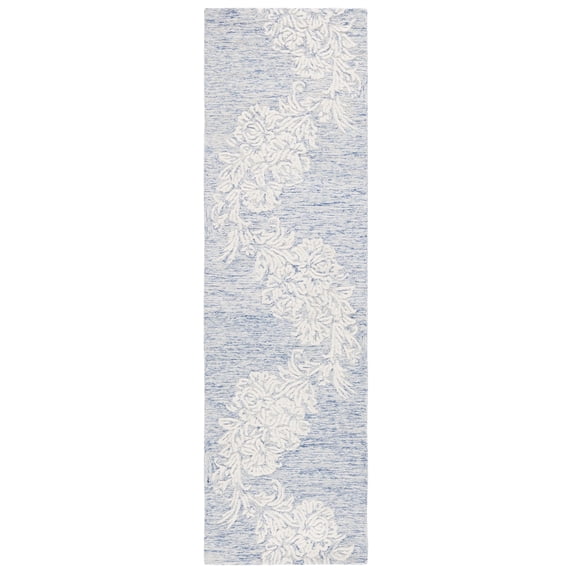 SAFAVIEH Jardin Lucille Leaves Runner Rug, Blue/Ivory, 2'3" x 8'