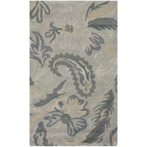 SAFAVIEH Jardin Marcella Floral Wool Area Rug, Grey/Dark Grey, 3' x 5'