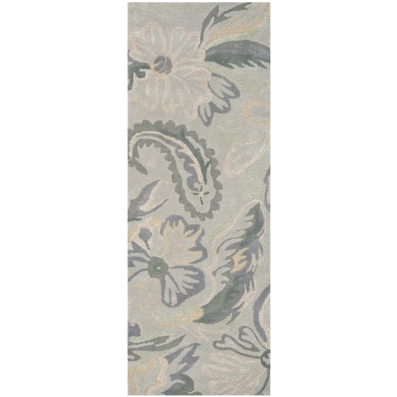 SAFAVIEH Jardin Marcella Floral Wool Runner Rug, Grey/Dark Grey, 2'3" x 6'
