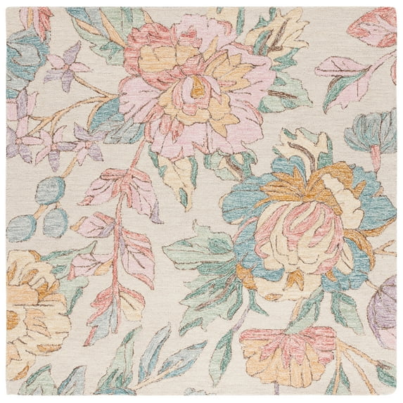 SAFAVIEH Jardin Merletta Floral Area Rug, Ivory/Pink, 6' x 6' Square