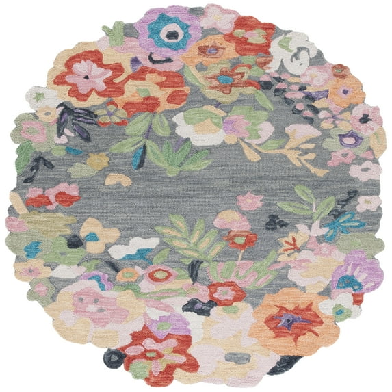 SAFAVIEH Jardin Naira Floral Area Rug, Grey/Pink, 6' x 6' Round