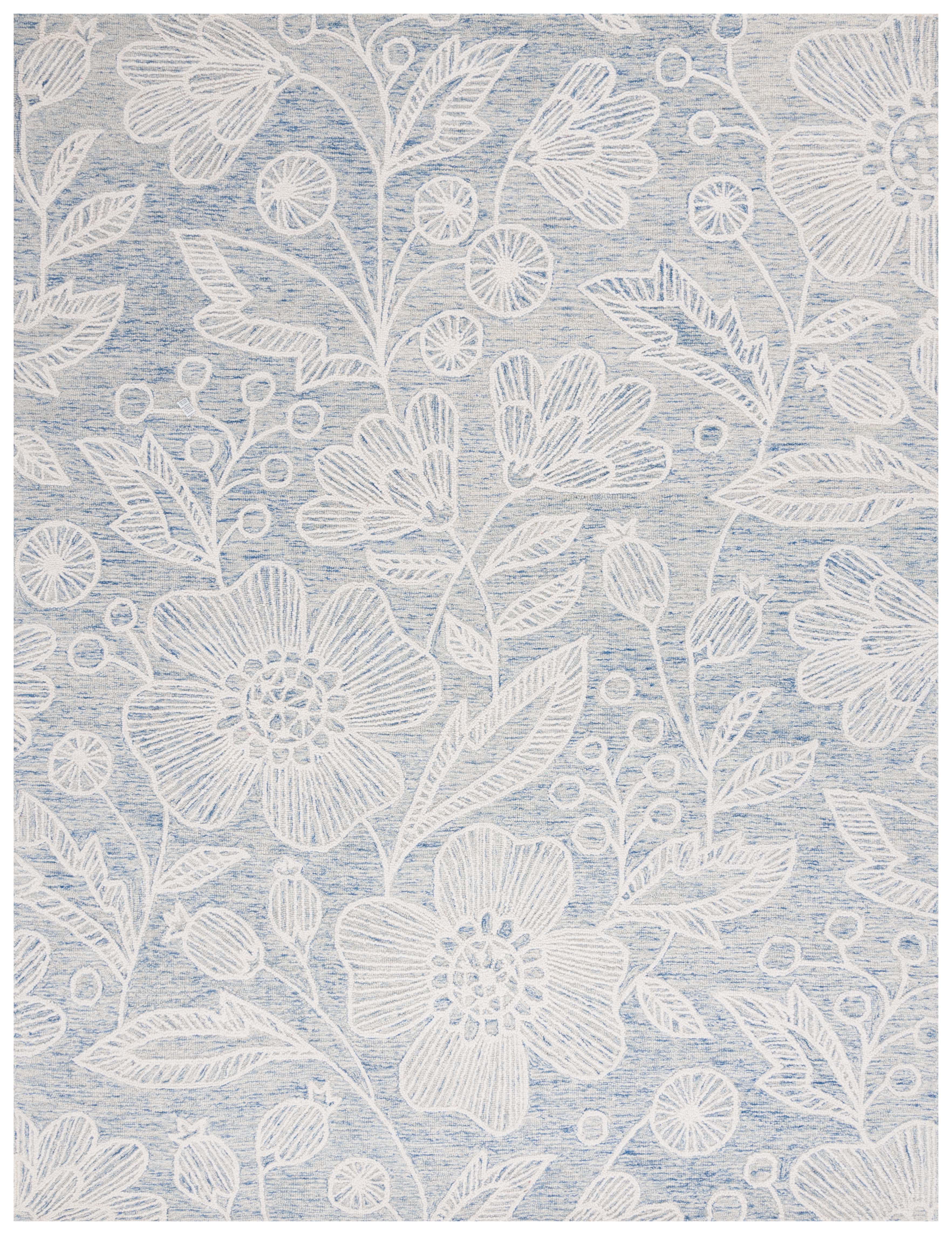 Blossom Breeze Hand-Tufted Blue and Ivory Wool Floral Rug 8' x 10'