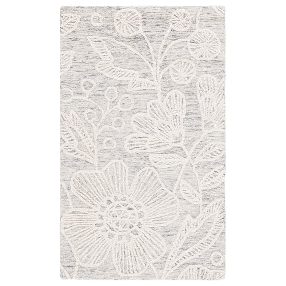 SAFAVIEH Jardin Natalie Floral Wool Area Rug, Gray/Ivory, 4' x 6'