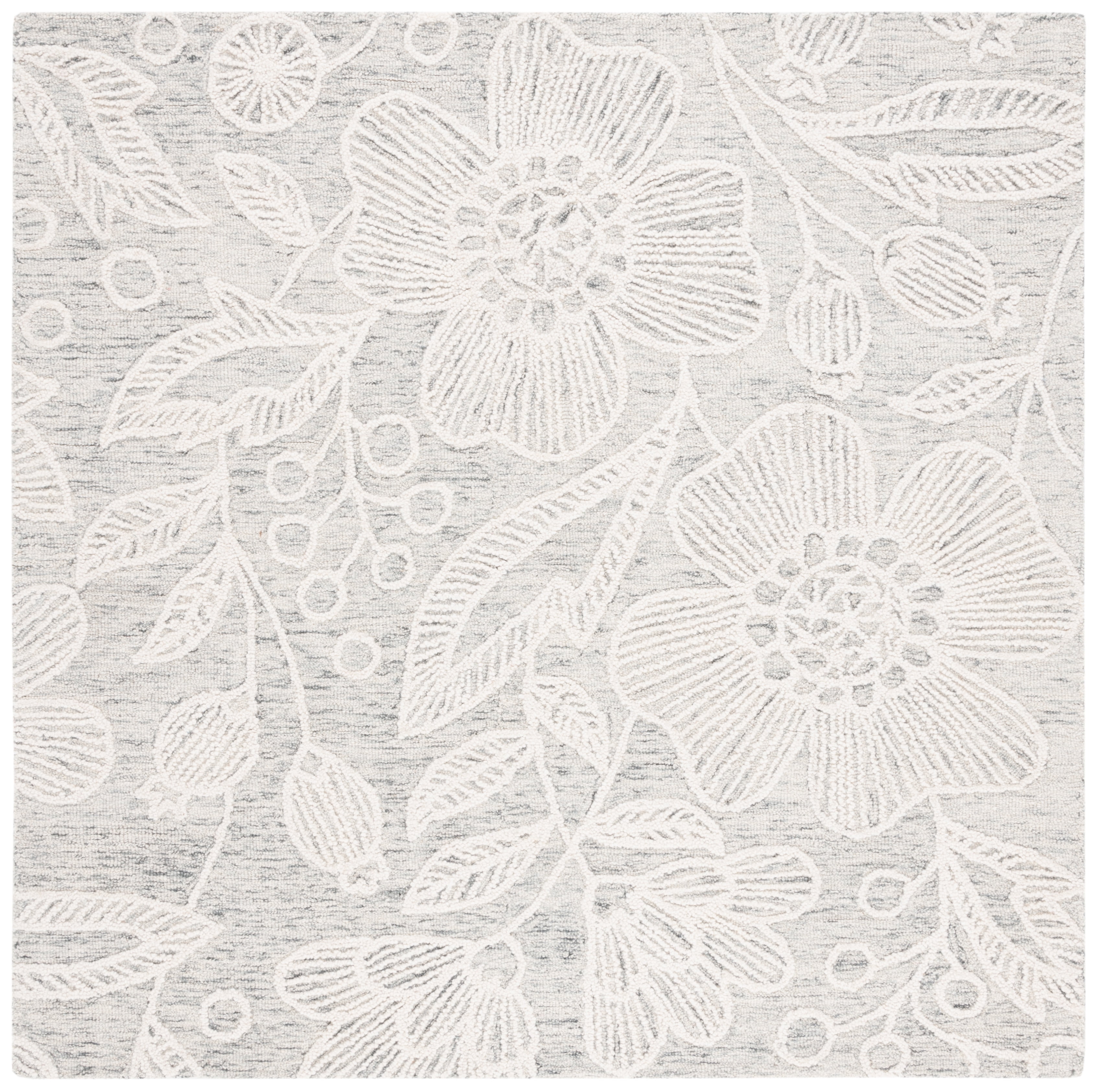 SAFAVIEH Jardin Natalie Floral Wool Area Rug, Gray/Ivory, 6' x 6' Square