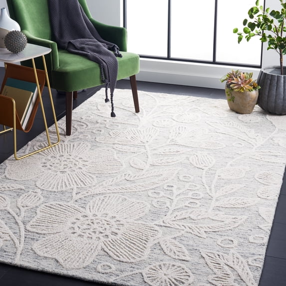 Safavieh Jardin Natalie Floral Wool Area Rug, Gray/Ivory, 6' x 6' Square
