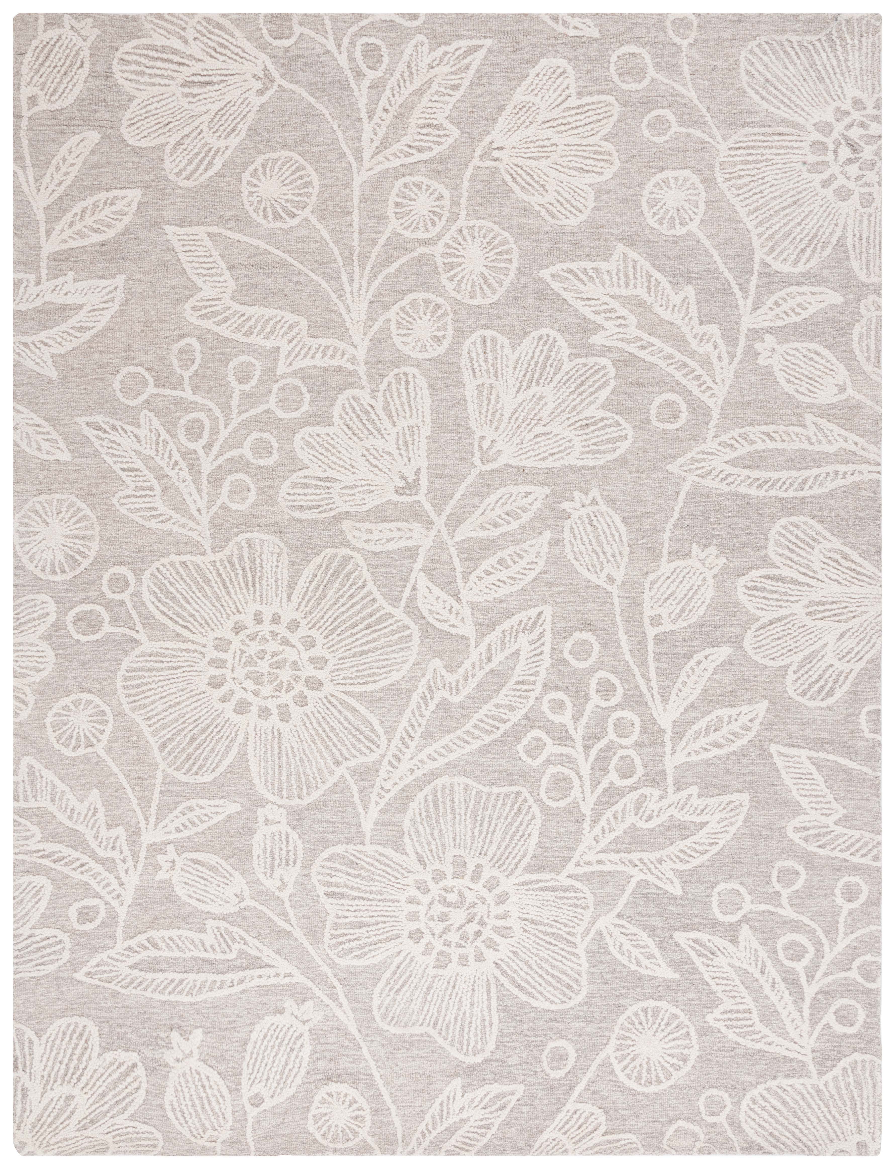Handcrafted Natural Ivory Floral Wool Area Rug, 8' x 10'