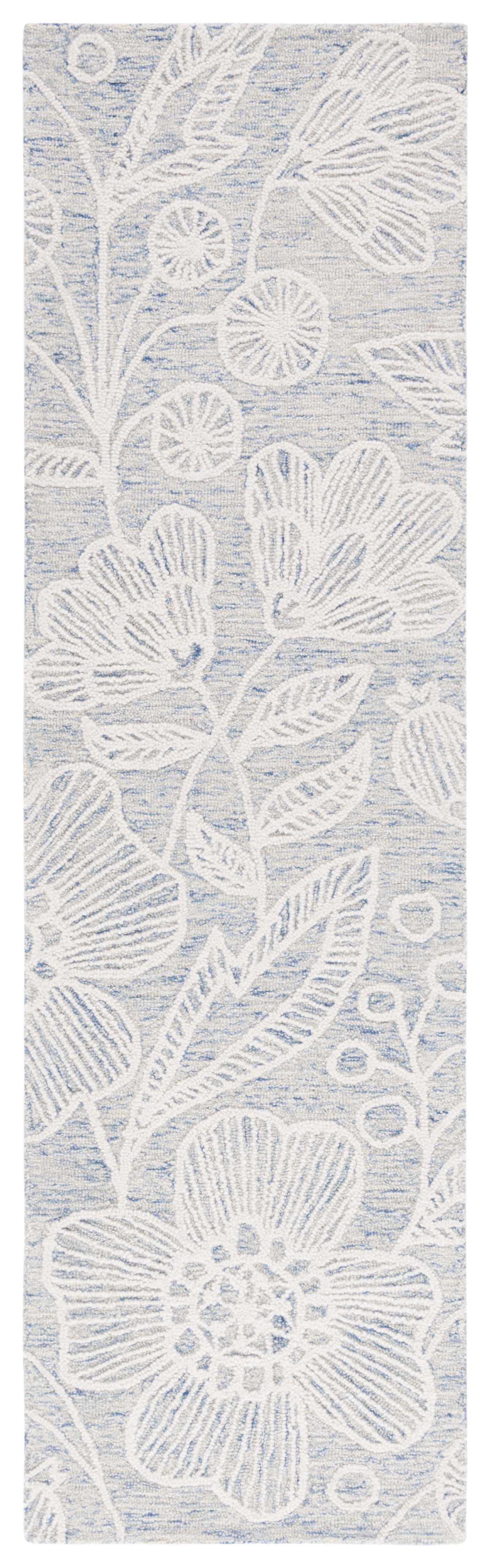 Hand-Tufted Jardin Floral Blue/Ivory Wool Runner Rug, 27"x7"