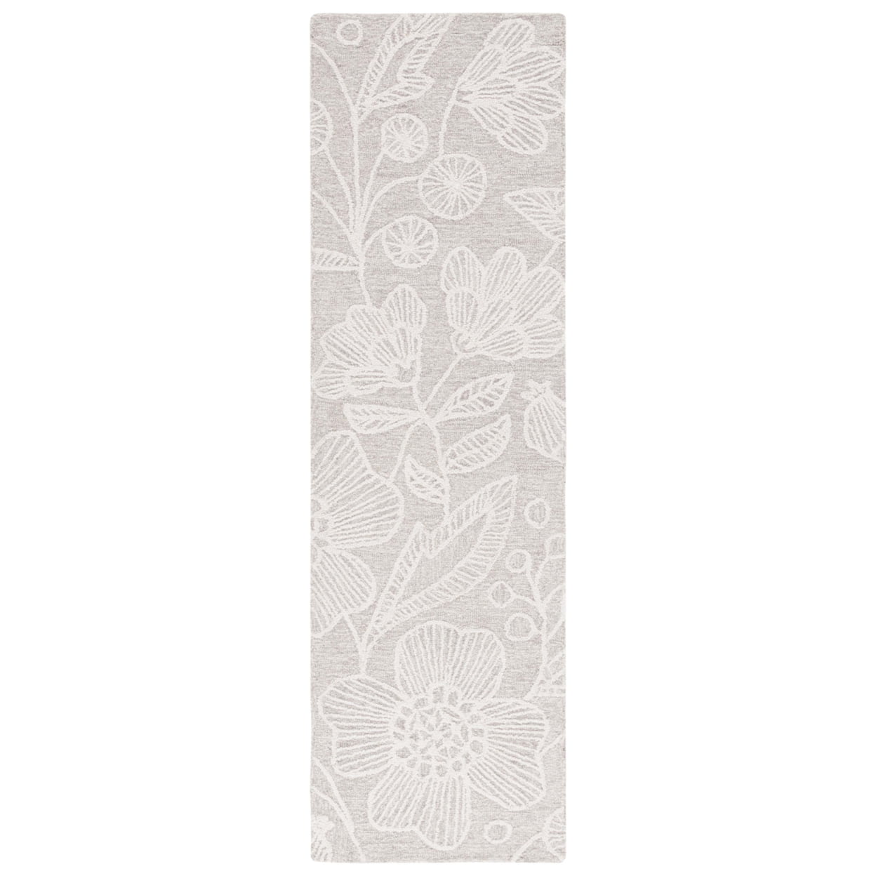Natural Ivory Floral Wool Handmade Tufted Runner Rug