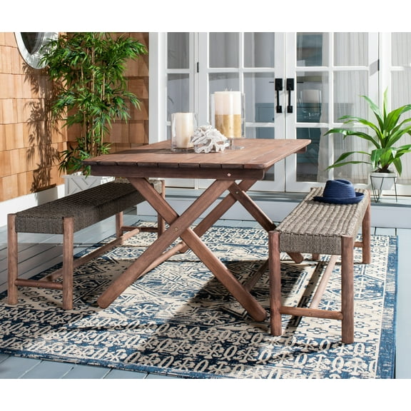 SAFAVIEH Jardin Outdoor Patio 3 Piece Dining Set, Grey Wash/Natural/Beige