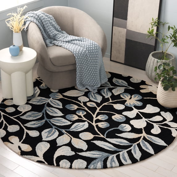 Safavieh Jardin Quinton Leaves Area Rug, Black/Ivory, 6' x 6' Round