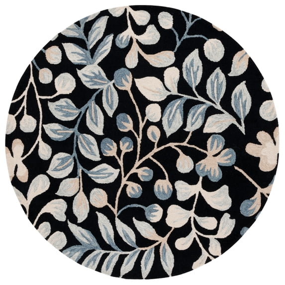 SAFAVIEH Jardin Quinton Leaves Area Rug, Black/Ivory, 6' x 6' Round