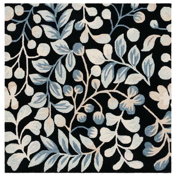 SAFAVIEH Jardin Quinton Leaves Area Rug, Black/Ivory, 6' x 6' Square