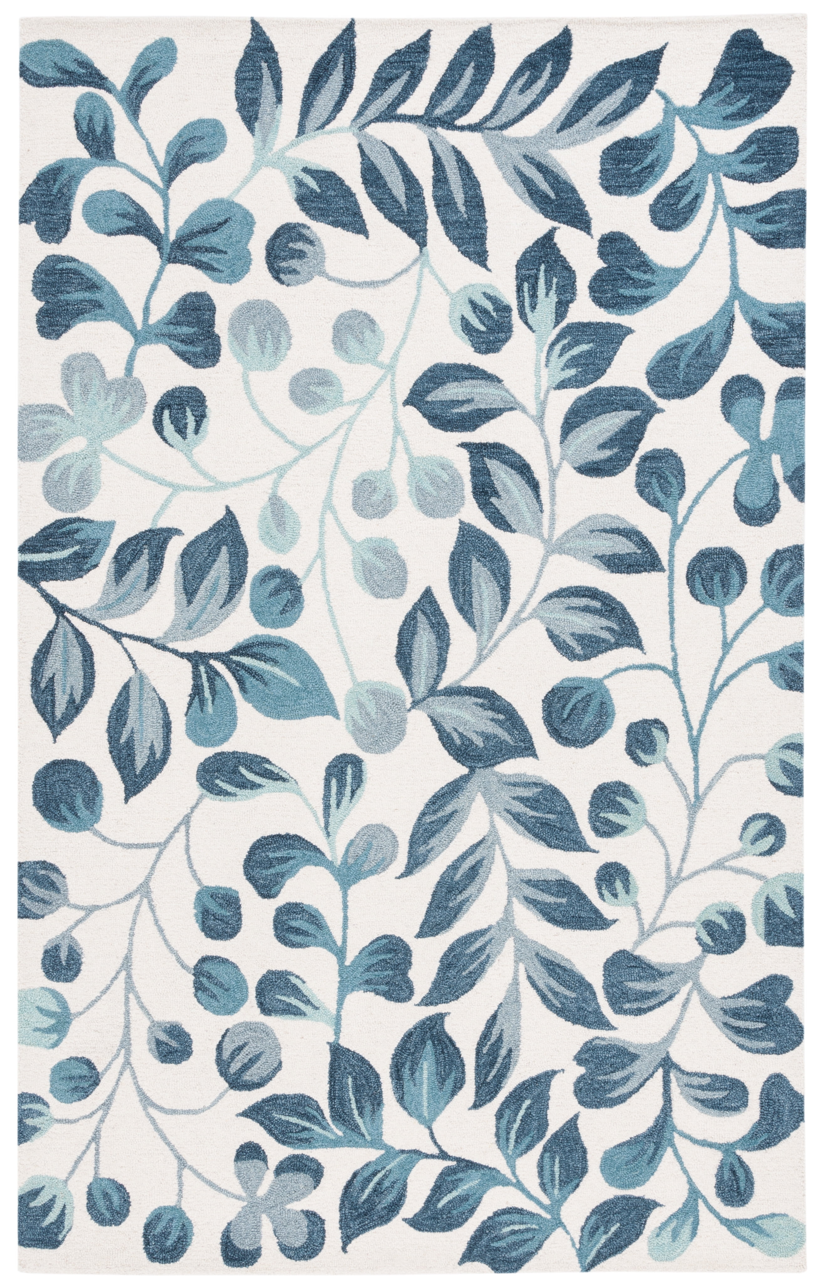 SAFAVIEH Jardin Quinton Leaves Area Rug, Ivory/Blue, 4' x 6'
