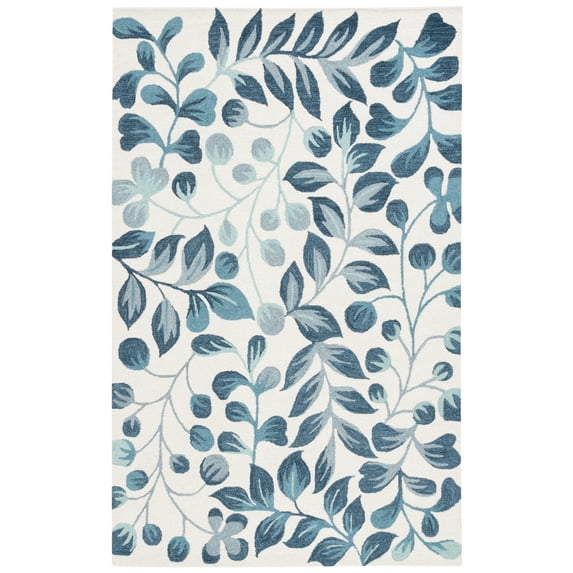 SAFAVIEH Jardin Quinton Leaves Area Rug, Ivory/Blue, 4' x 6'
