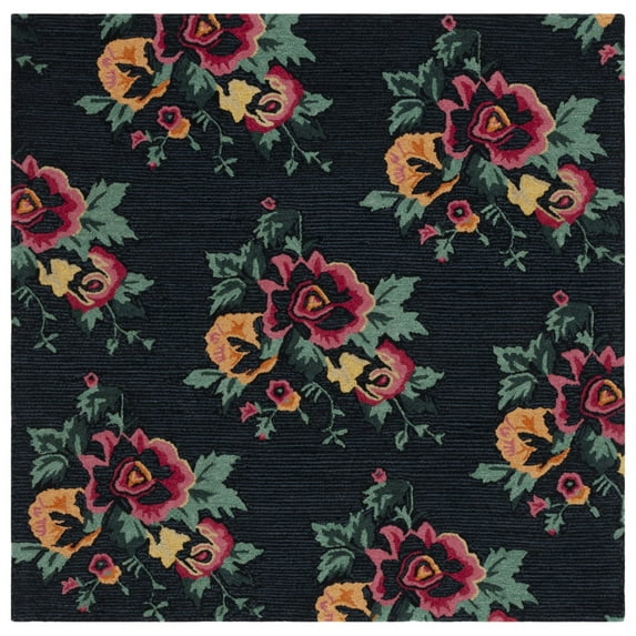 SAFAVIEH Jardin Rumen Floral Wool Area Rug, Black/Pink, 6' x 6' Square