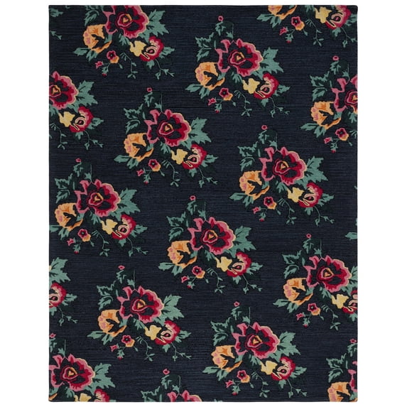 SAFAVIEH Jardin Rumen Floral Wool Area Rug, Black/Pink, 8' x 10'