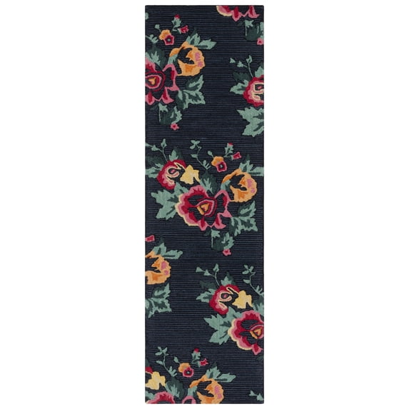 SAFAVIEH Jardin Rumen Floral Wool Runner Rug, Black/Pink, 2'3" x 8'