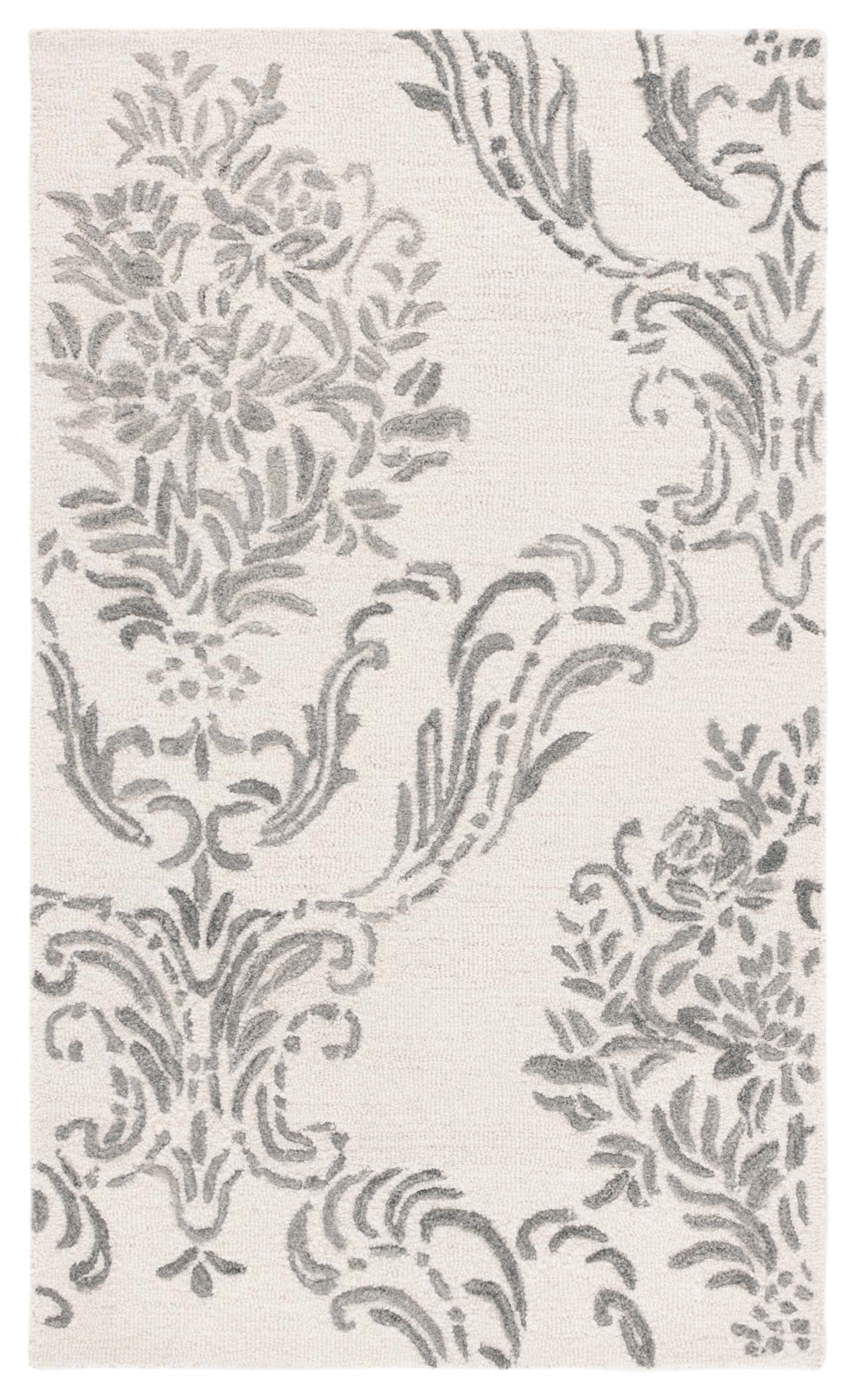 Ivory and Grey Hand-Tufted Wool Floral 4' x 6' Area Rug