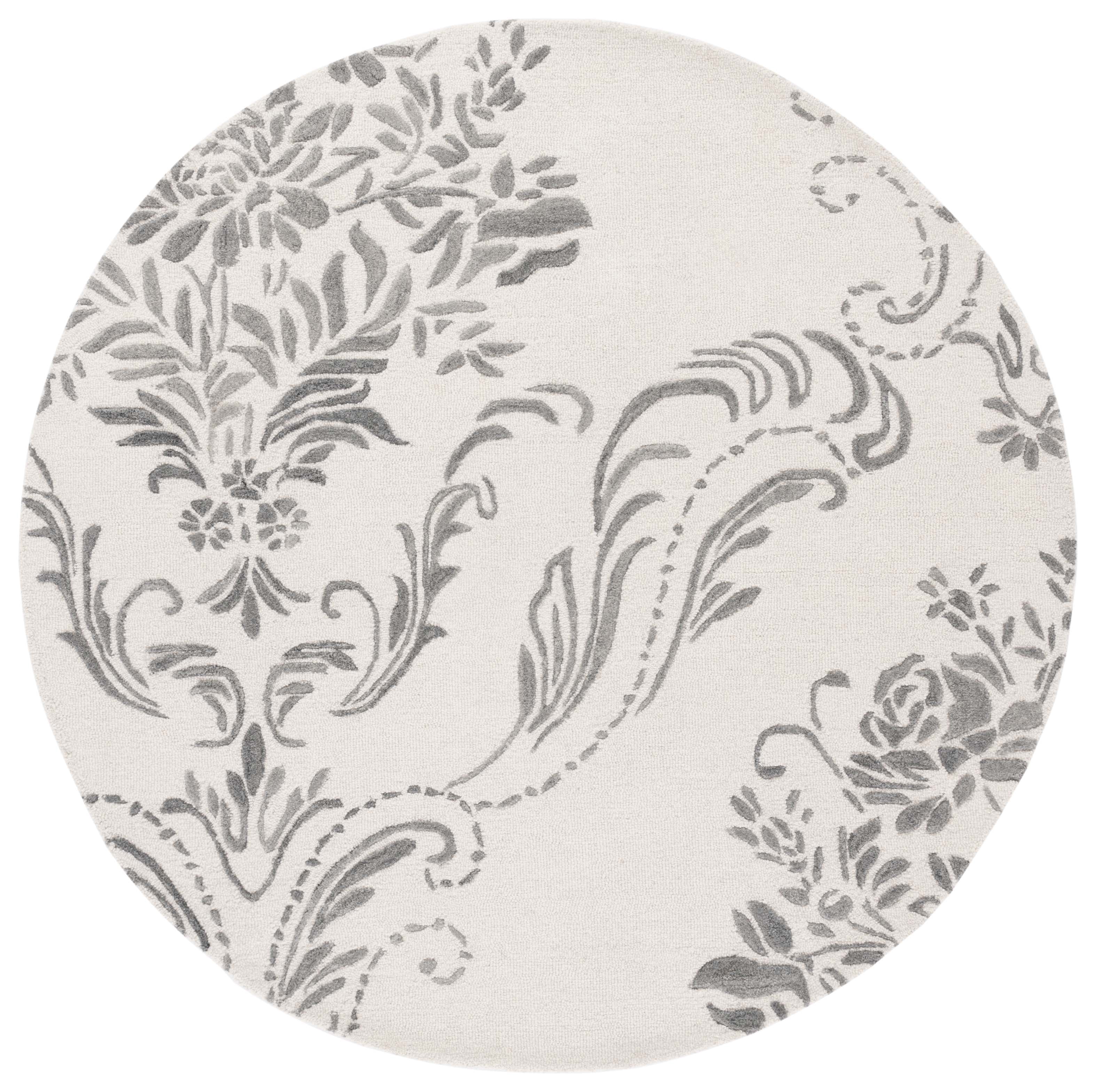 SAFAVIEH Jardin Salome Leaves Area Rug, Ivory/Gray, 6' x 6' Round