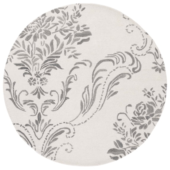 SAFAVIEH Jardin Salome Leaves Area Rug, Ivory/Gray, 6' x 6' Round