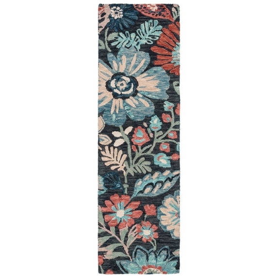 SAFAVIEH Jardin Stewart Floral Runner Rug, Charcoal/Blue, 2'3" x 8'