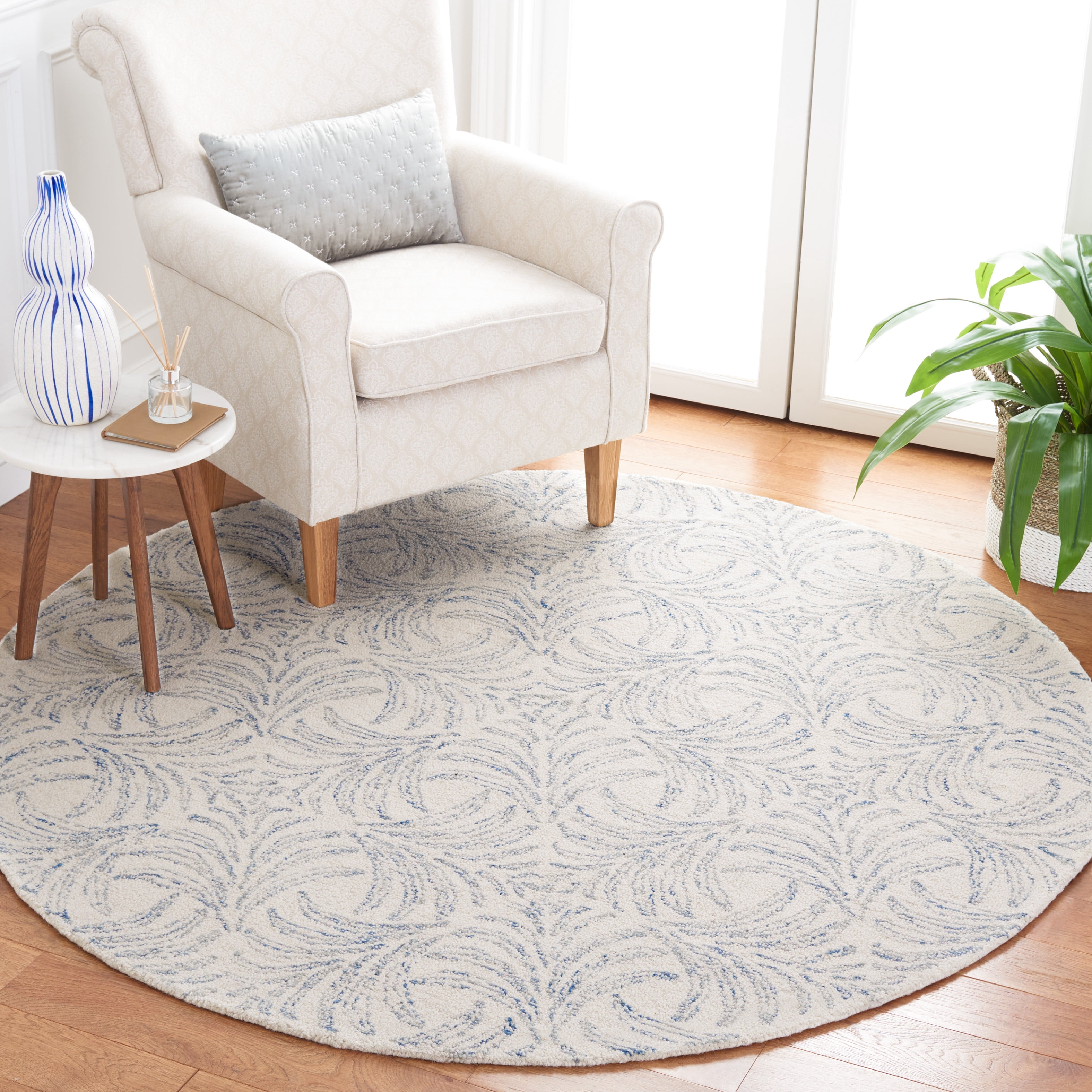Safavieh Jardin Thaddeus Leaves Area Rug, Ivory/Blue, 6' x 6' Round