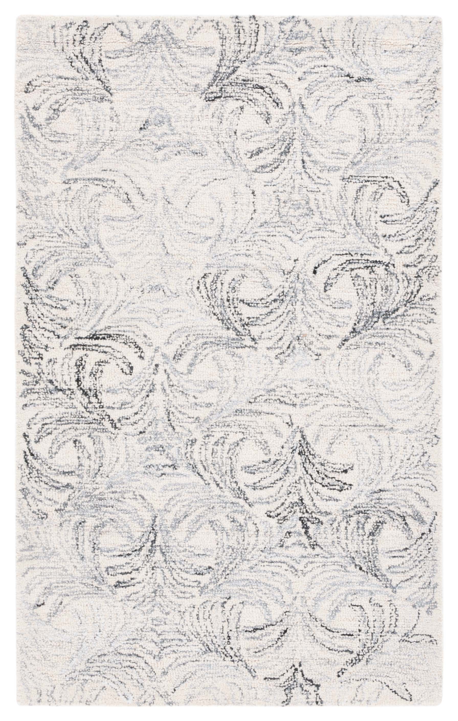 Gray Floral Hand-Tufted Wool and Synthetic Area Rug