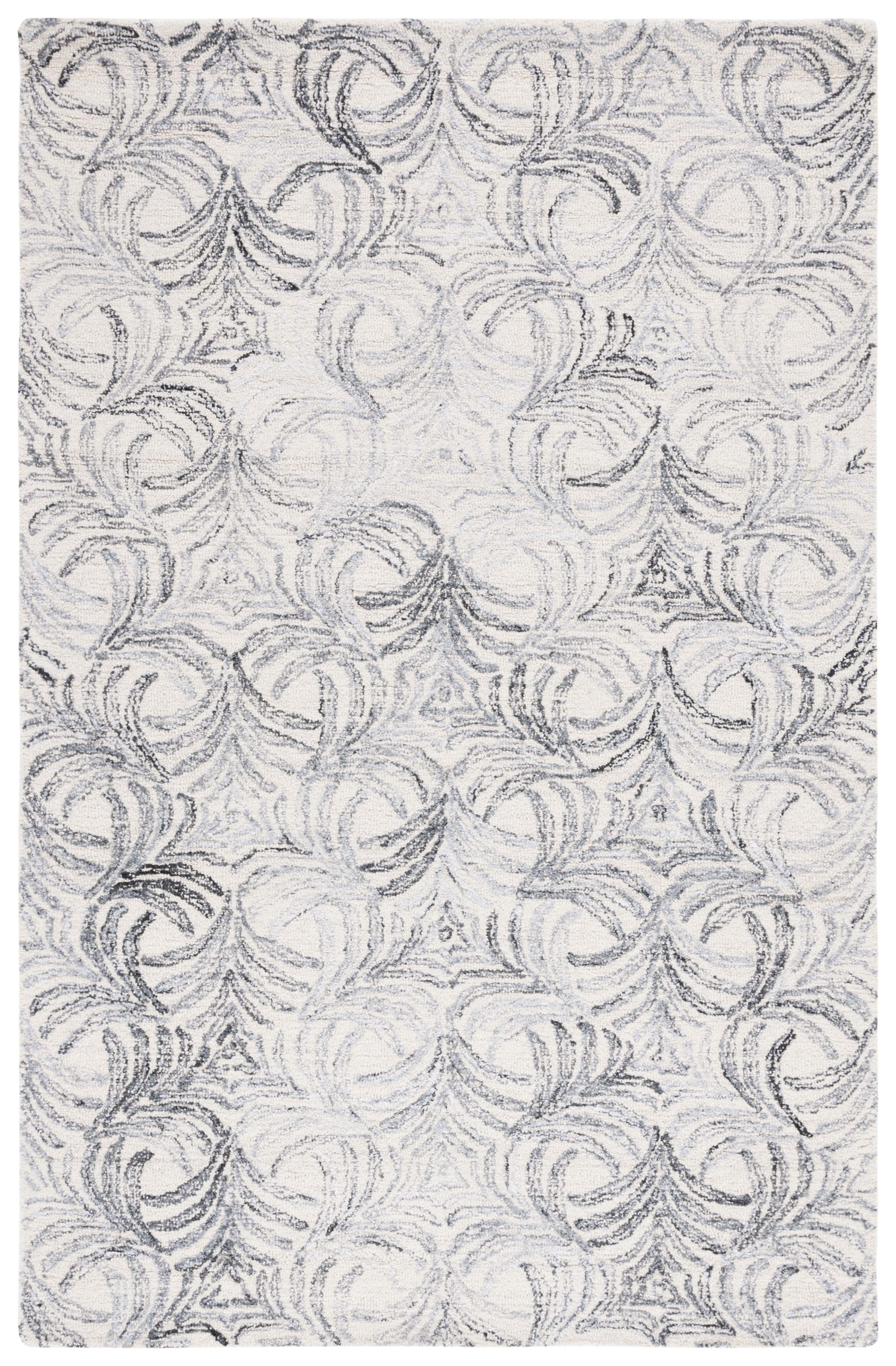 Ivory and Grey Floral Hand-Tufted Wool Blend Area Rug