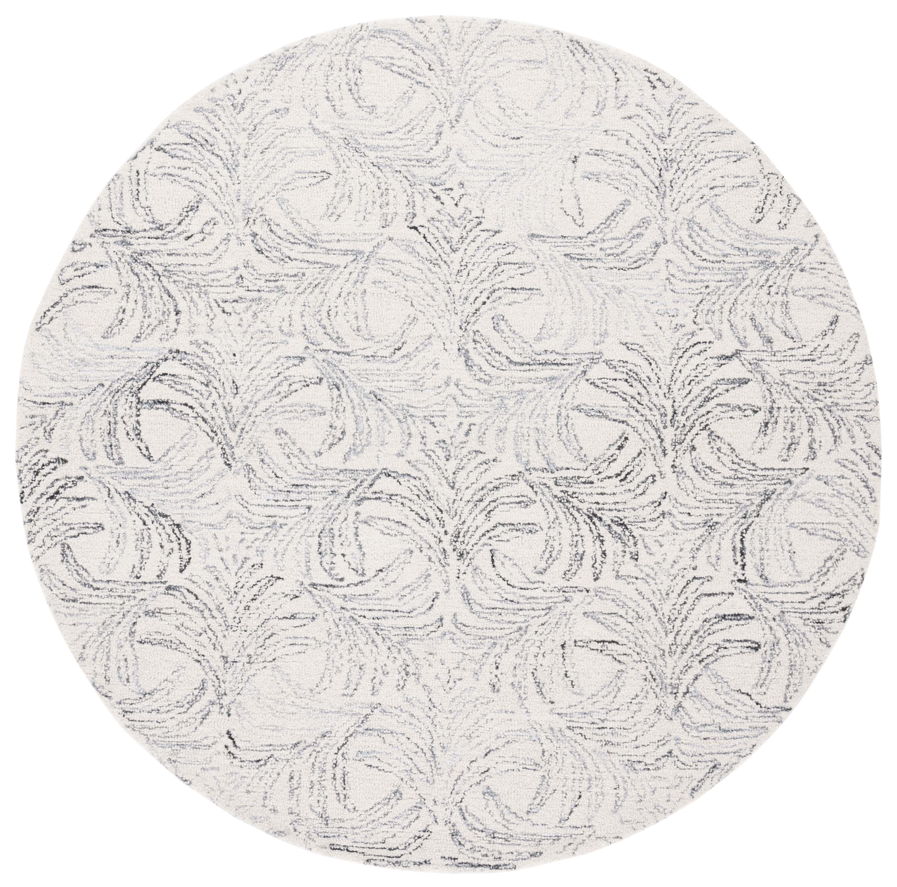 SAFAVIEH Jardin Thaddeus Leaves Area Rug, Ivory/Gray, 6' x 6' Round