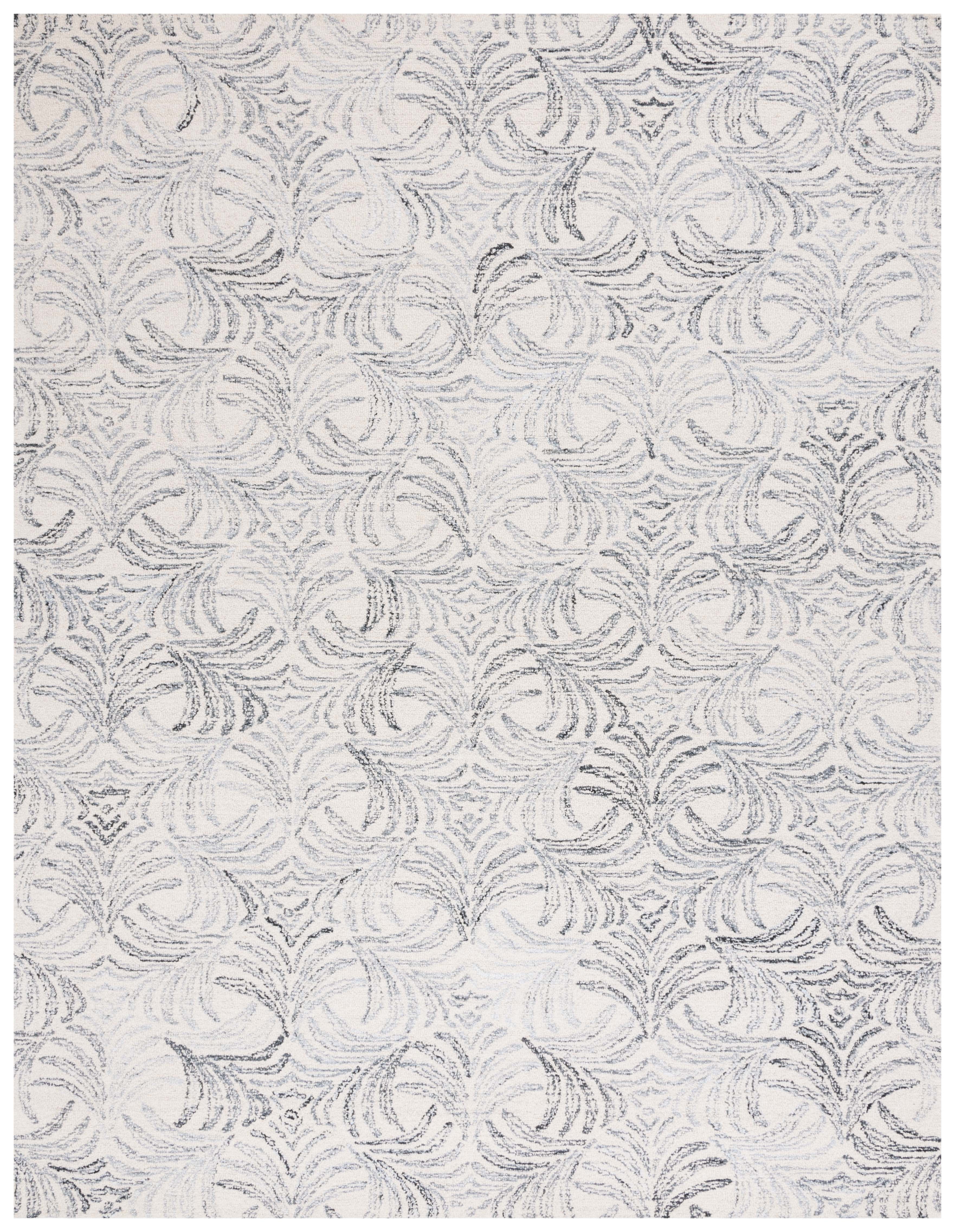 Ivory and Grey Floral Tufted Wool Area Rug 8' x 10'