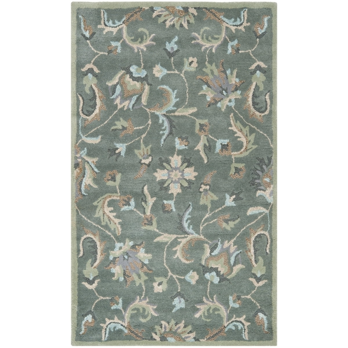 Gray Floral Handmade Wool Tufted Area Rug, 3' x 5'