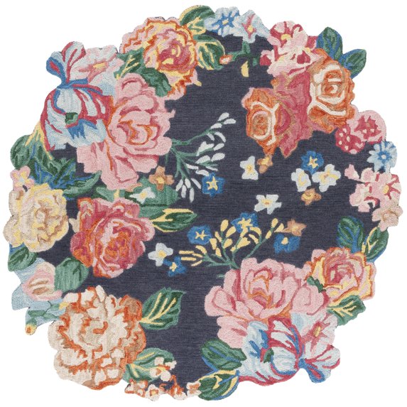 SAFAVIEH Jardin Vincent Floral Area Rug, Navy/Pink, 6' x 6' Round