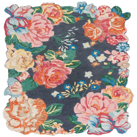SAFAVIEH Jardin Vincent Floral Area Rug, Navy/Pink, 6' x 6' Square