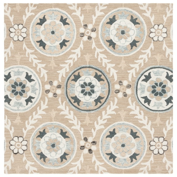 SAFAVIEH Jardin Willoughby Floral Area Rug, Beige/Ivory, 6' x 6' Square