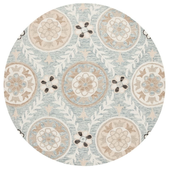 SAFAVIEH Jardin Willoughby Floral Area Rug, Light Gray/Ivory, 6' x 6' Round