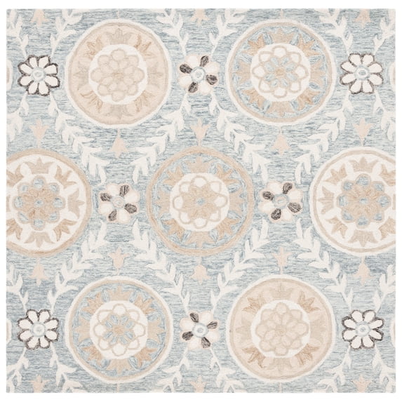 SAFAVIEH Jardin Willoughby Floral Area Rug, Light Gray/Ivory, 6' x 6' Square