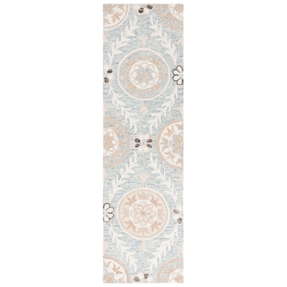 SAFAVIEH Jardin Willoughby Floral Runner Rug, Light Gray/Ivory, 2'3" x 8'