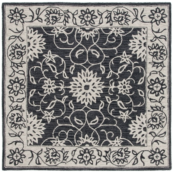 SAFAVIEH Jardin Wilson Floral Wool Area Rug, Black/Ivory, 6' x 6' Square