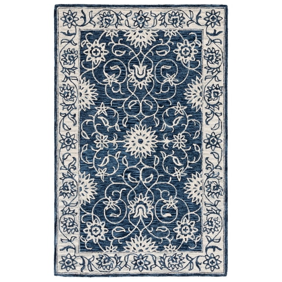 SAFAVIEH Jardin Wilson Floral Wool Area Rug, Navy/Ivory, 8' x 10'