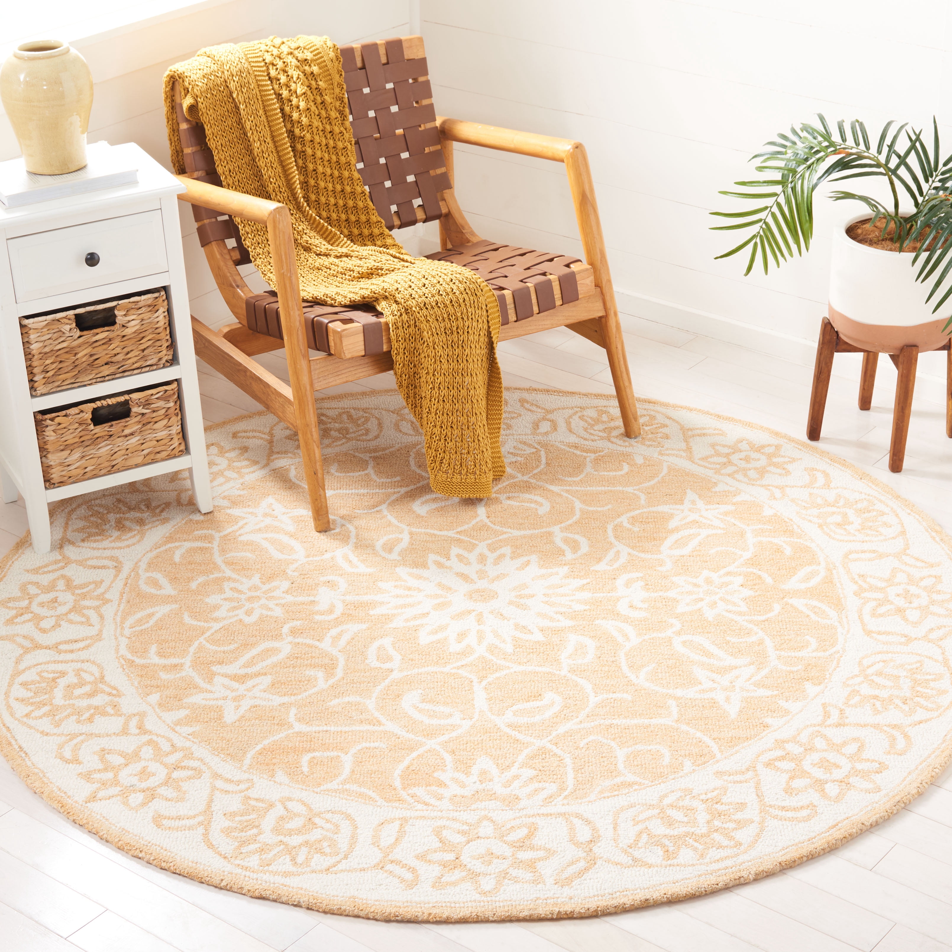 Safavieh Jardin Wilson Floral Wool Area Rug, Yellow/Ivory, 6' x 6' Round