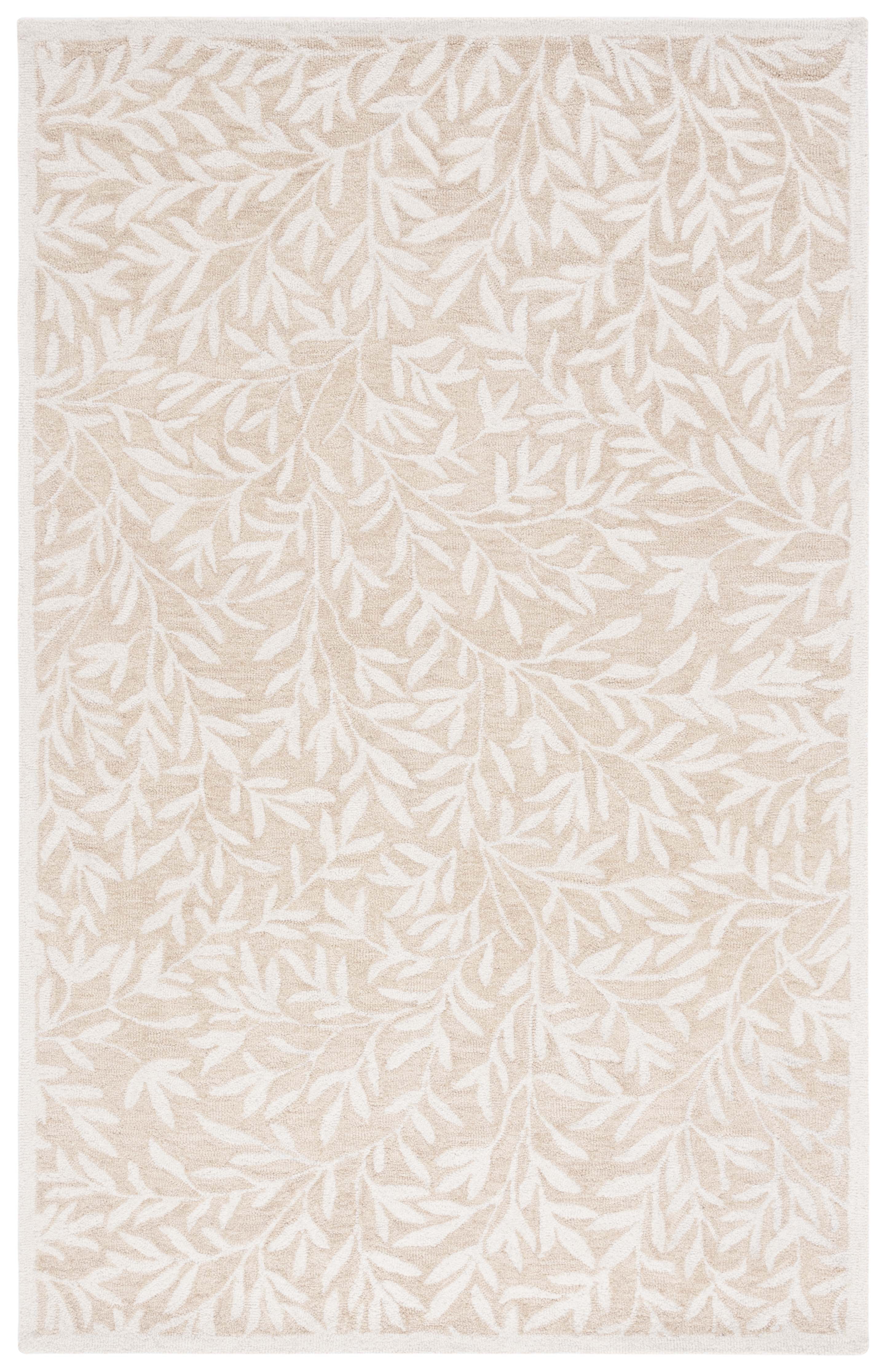 Handmade Ivory and Beige Floral Wool 5' x 8' Area Rug