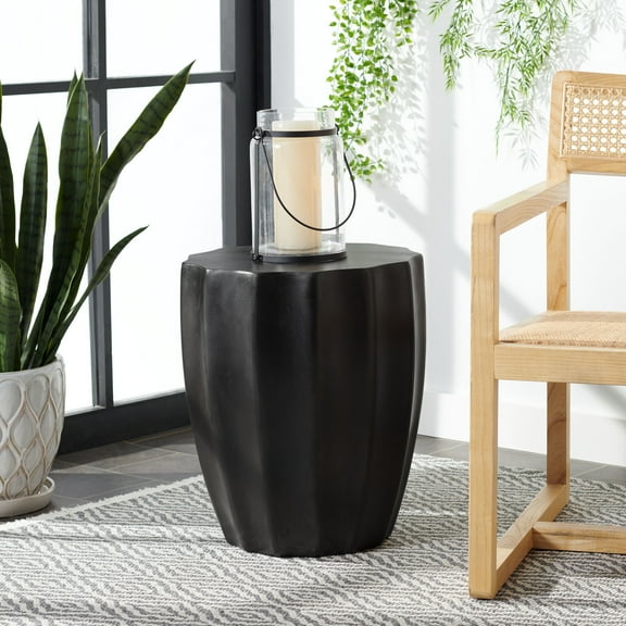 SAFAVIEH Jaslyn Outdoor Modern Concrete Accent Table, Black