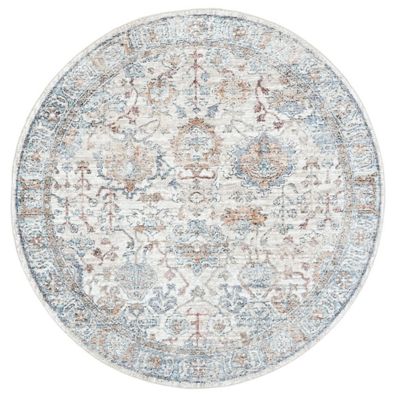 SAFAVIEH Jasmine Caiden Floral Area Rug, Ivory/Blue, 5'3" x 5'3" Round