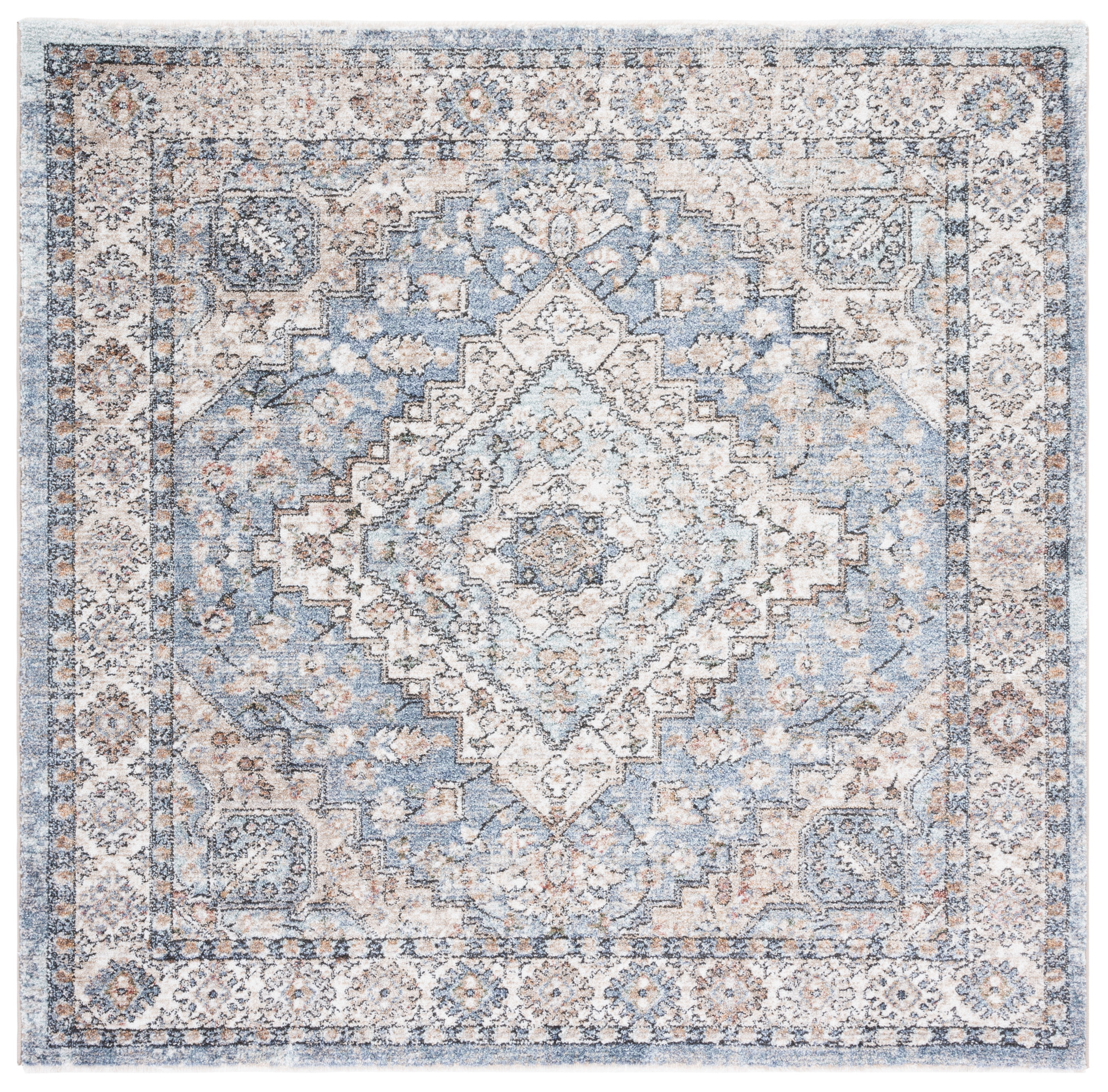 Modern Elegance 5' Square Blue & Grey Synthetic Area Rug