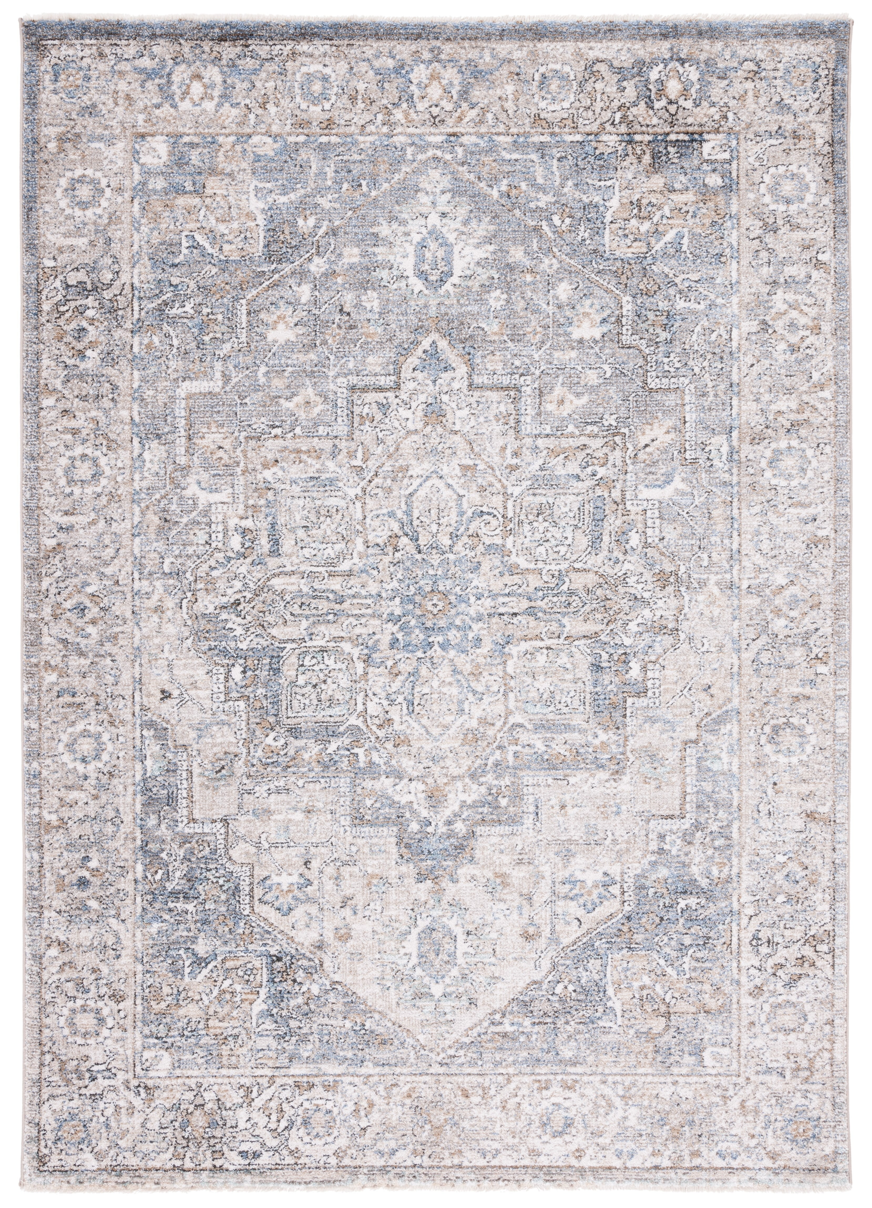 Contemporary Blue and Grey Rectangular Synthetic Rug - 53" x 5"
