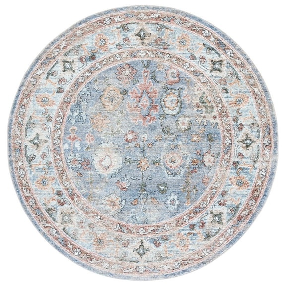 SAFAVIEH Jasmine Ellie Floral Area Rug, Blue/Gold, 5'3" x 5'3" Round