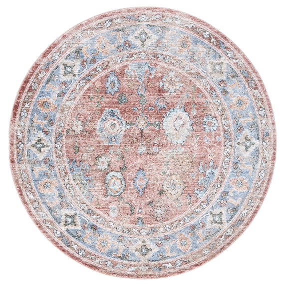 SAFAVIEH Jasmine Ellie Floral Area Rug, Rust/Blue, 5'3" x 5'3" Round